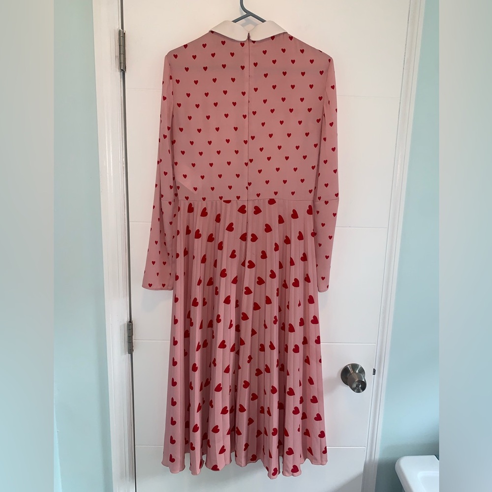 VALENTINO Valentines Heart Midi Maxi Pleated Chine Red Pink Heart Dress 38 8 - Picture 12 of 16